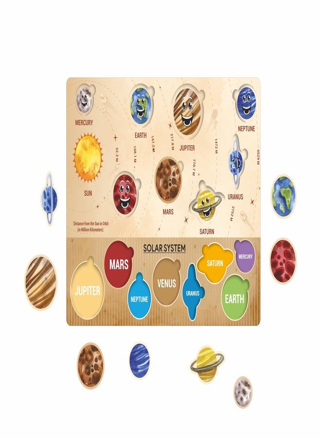 CRAFTICK Wooden Solar System Education Puzzles Fun Pre-School Toys|Educational Board for Kids Set of 1 Multicolor (Solar System) | Return Gifts for Girls and Boys - Image 4